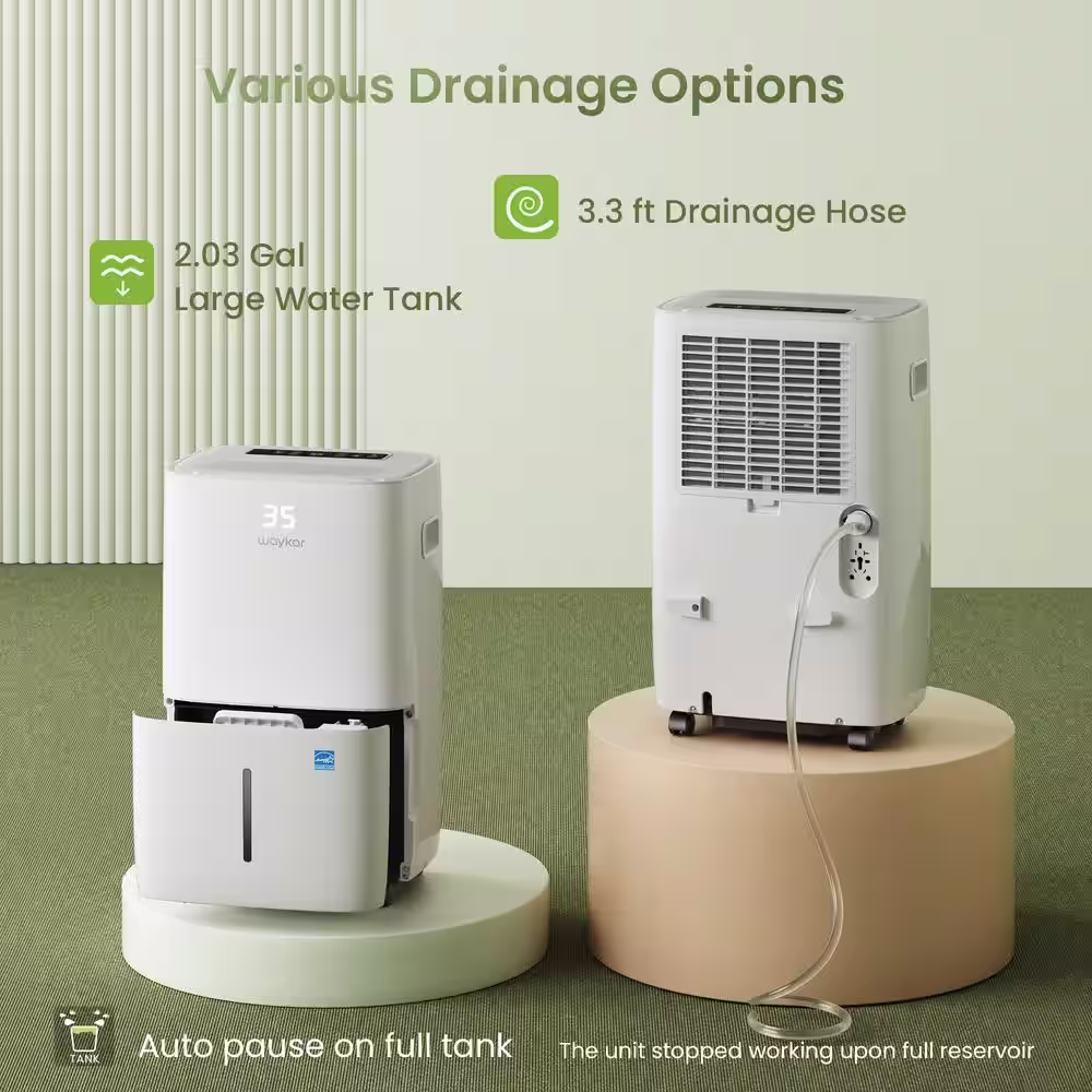 waykar 130-Pint Energy Star Dehumidifier with Drain and 2.04 Gal. Tank for 7000 sq. ft. Indoor White
