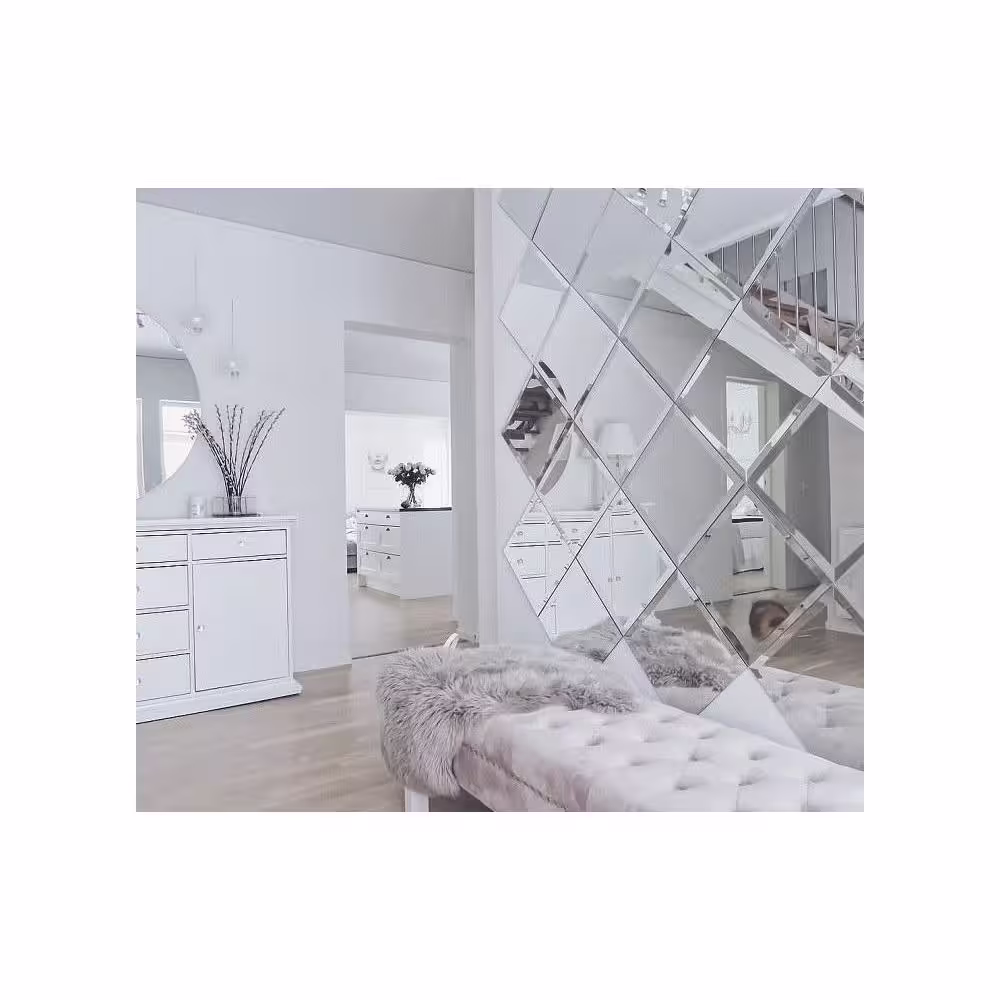 ABOLOS Reflections Silver Beveled Square 8 in. x 8 in. Glass Mirror Wall Peel and Stick Tile (4.4 sq. ft./Case)