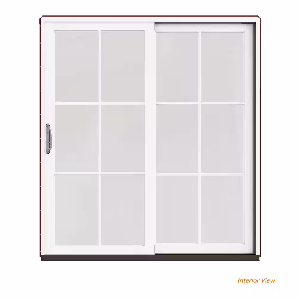 JELD-WEN 72 in. x 80 in. W-2500 Contemporary Red Clad Wood Left-Hand 6 Lite Sliding Patio Door w/White Paint Interior