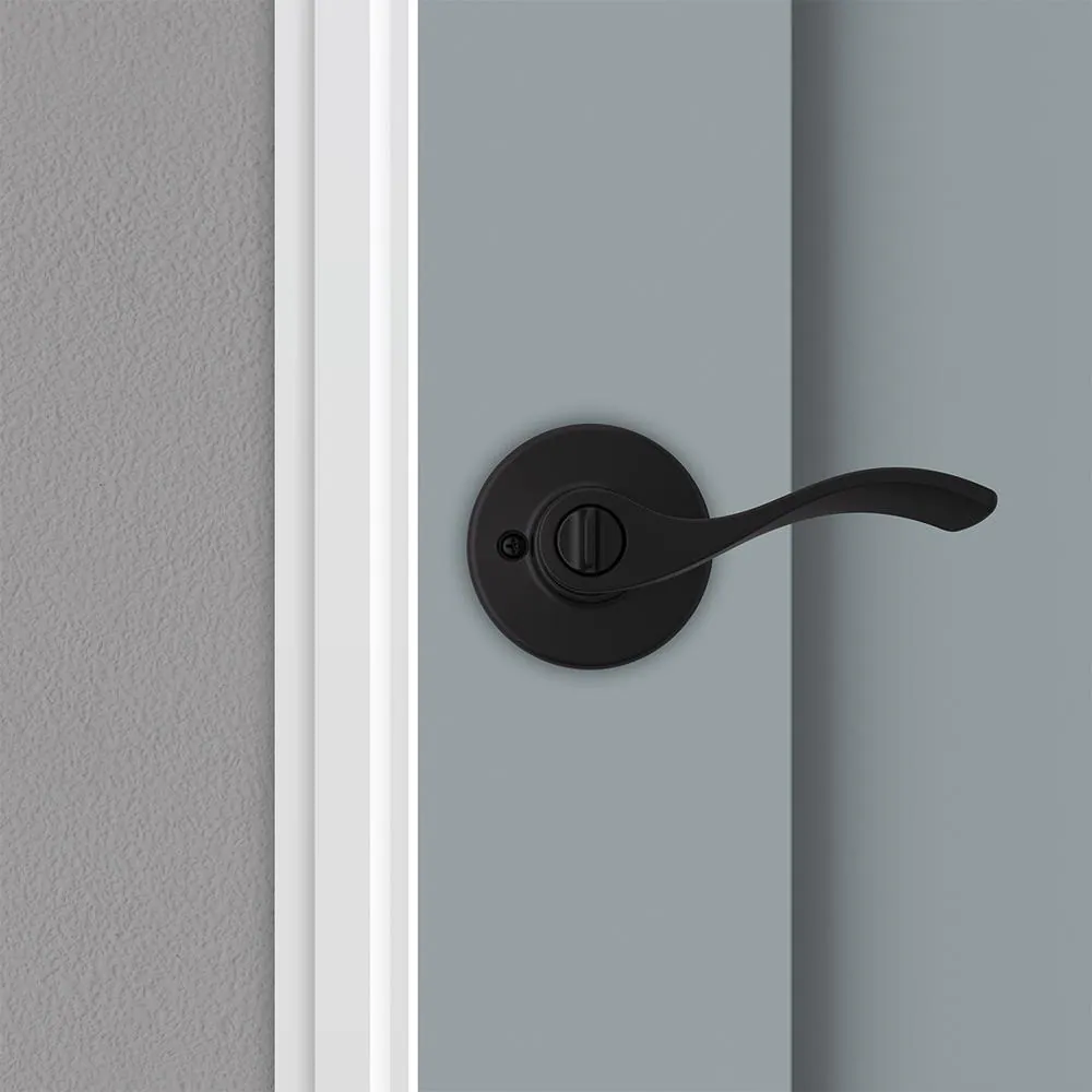 Kwikset Balboa Matte Black Keyed Entry Door Handle featuring SmartKey Security and Microban Technology