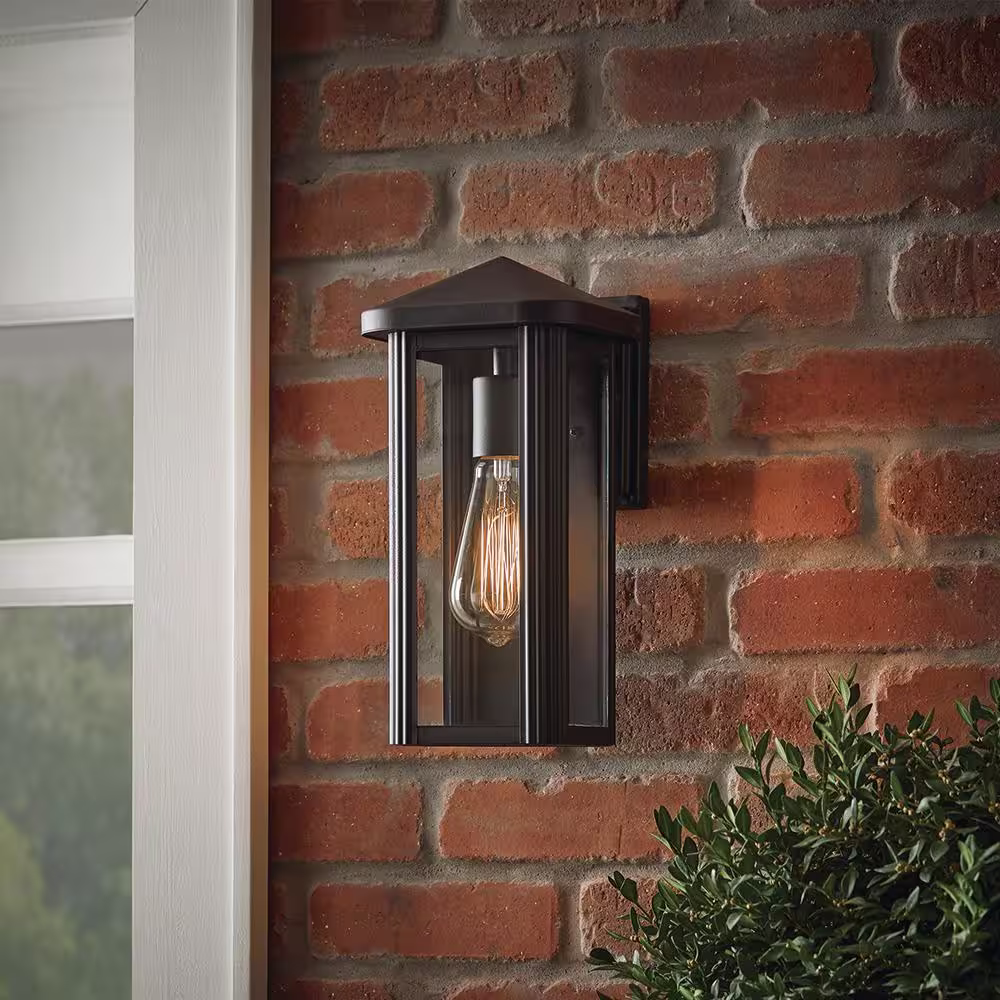 Hampton Bay Granby 1-Light Black Outdoor Wall Light Fixture with Clear Glass (2-Pack)