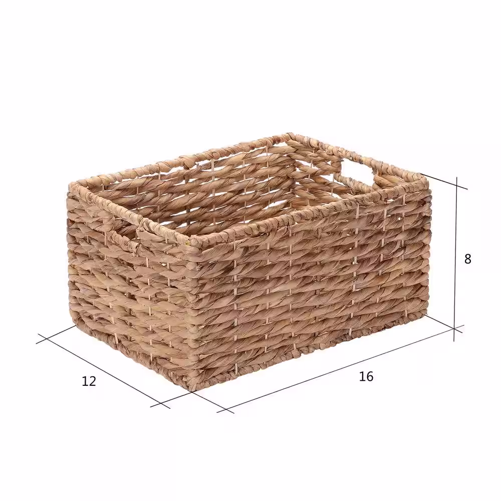 Villacera Handmade Water Hyacinth Twisted Wicker Rectangular Nesting Baskets in Natural (2-Pack)