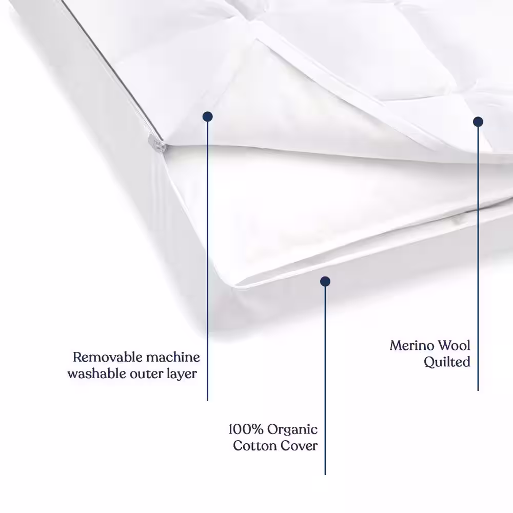 Delara Delara Wool Quilted Organic Cotton 3-in-1 Adjustable New Zealand Wool King Pillow