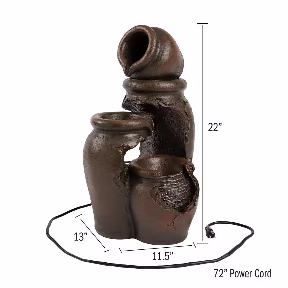 Pure Garden 3-Tier Modern Decorative Polyresin Clay Pot Cascading Outdoor Water Fountain