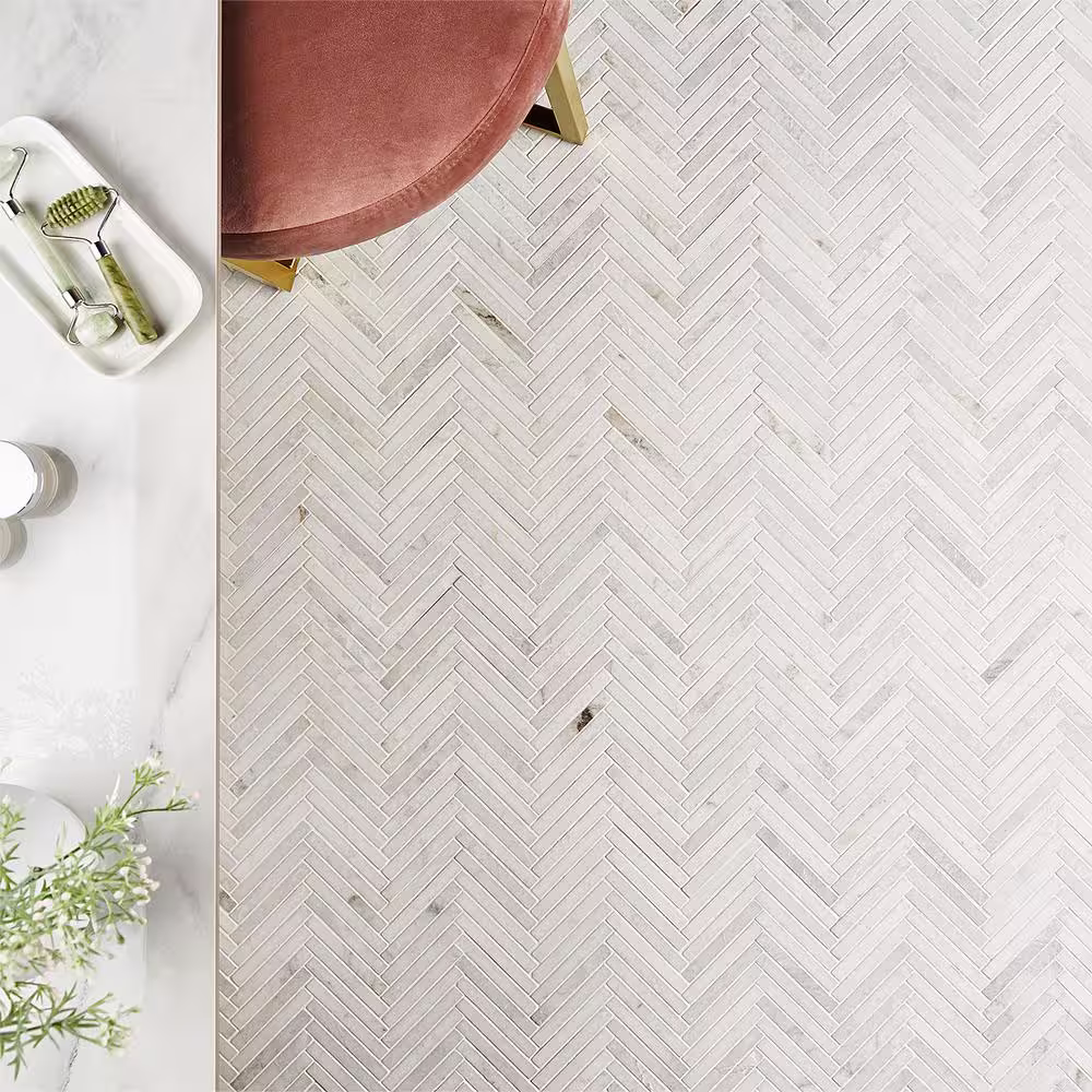 Ivy Hill Tile Arctic White 11 in. x 11.61 in. Herringbone Polished Marble Mosaic Tile (0.89 sq. ft./Sheet)