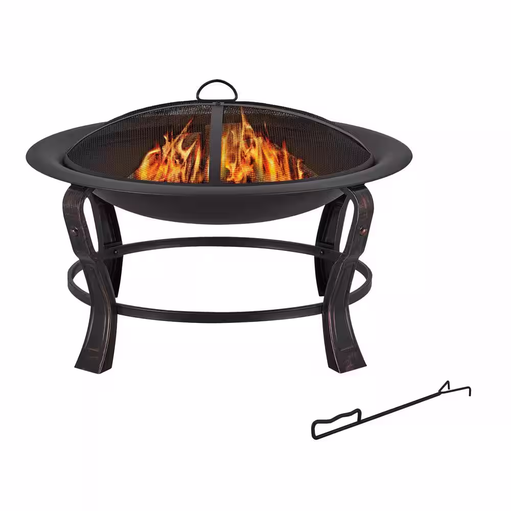 StyleWell Ashcraft 30 in. Outdoor Steel Wood Burning Black Fire Pit