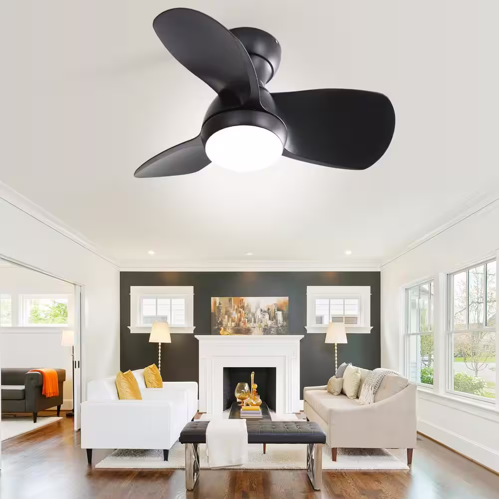 Sofucor 23 in. LED Indoor/Outdoor Black Small Modern Ceiling Fan with light and 6-Speed DC Remote Control