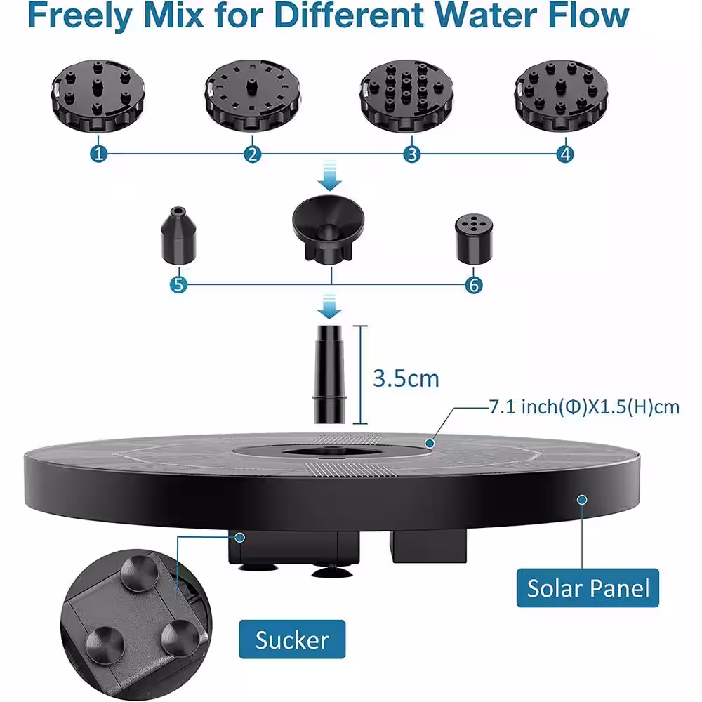 None 3.5-Watt Solar Fountain, Solar Powered Fountain with 6 Nozzles, Solar Water Fountain