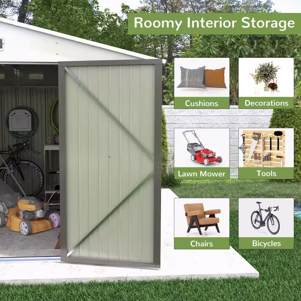 None 10 ft. W x 8 ft. D Size Upgrade Metal Storage Shed for Outdoor, Steel Yard Shed in Brown (85 sq. ft. )