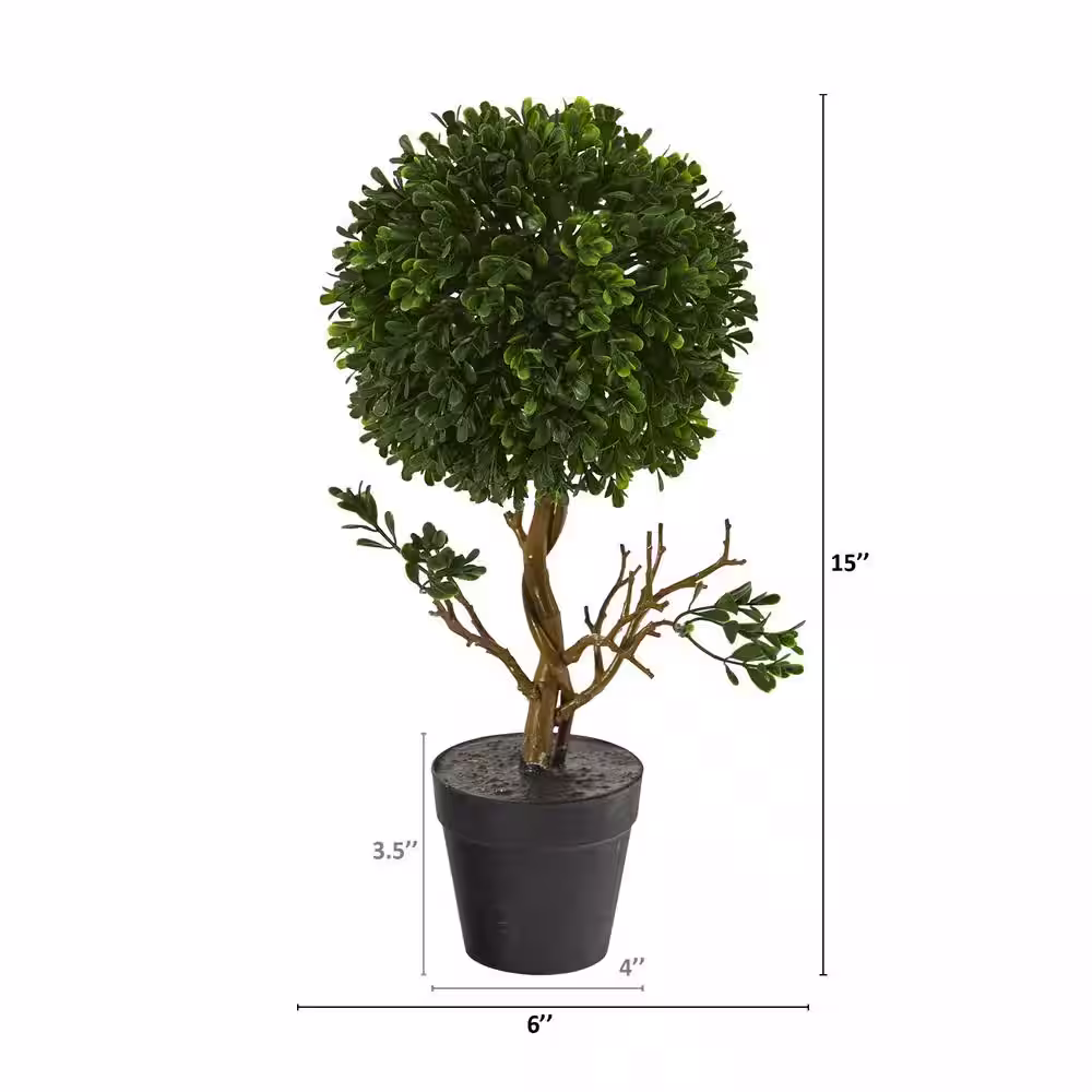 Nearly Natural 15 in. Indoor/Outdoor Boxwood Topiary Artificial Tree UV Resistant