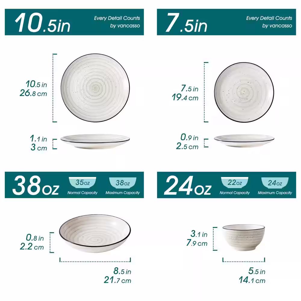 vancasso Bonbon 24-Pieces Stoneware Handpainted Spirals Pattern Beige Dinnerware Set (Service for 6)