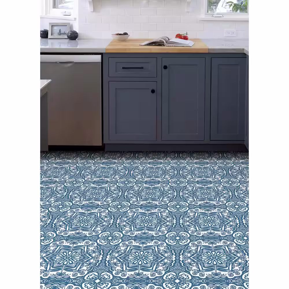 FloorPops 12 in. W x 12 in. L Blue Erina Peel & Stick Vinyl Floor Tiles (20-Tile, 20 sq. ft.)