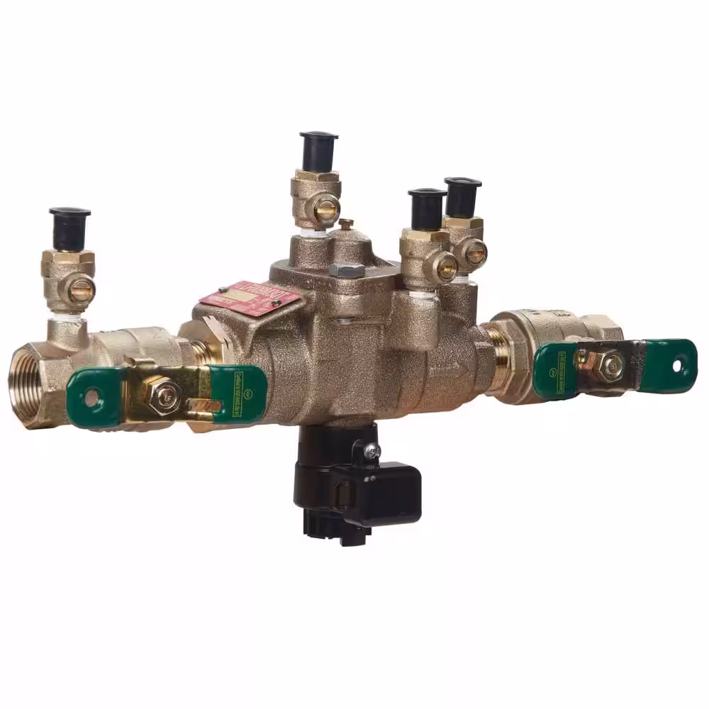 Watts 3/4 IN Bronze Reduced Pressure Zone Backflow Preventer Assembly, Quarter Turn Shutoff Valves, Tee Handles, Flood Sensor