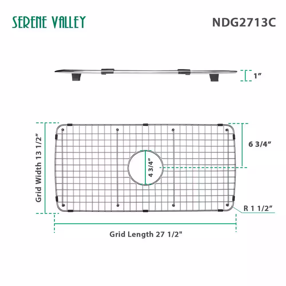 None 27.52 in. x 13.5 in. Center Drain Heavy-Duty Stainless-Steel Sink Grid