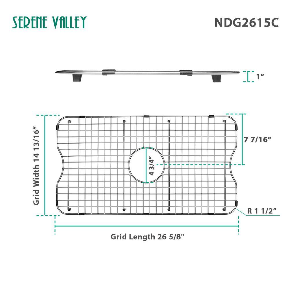 SERENE VALLEY 26.61 in. x 14.8 in. Center Drain Heavy-Duty Stainless Steel Sink Protector