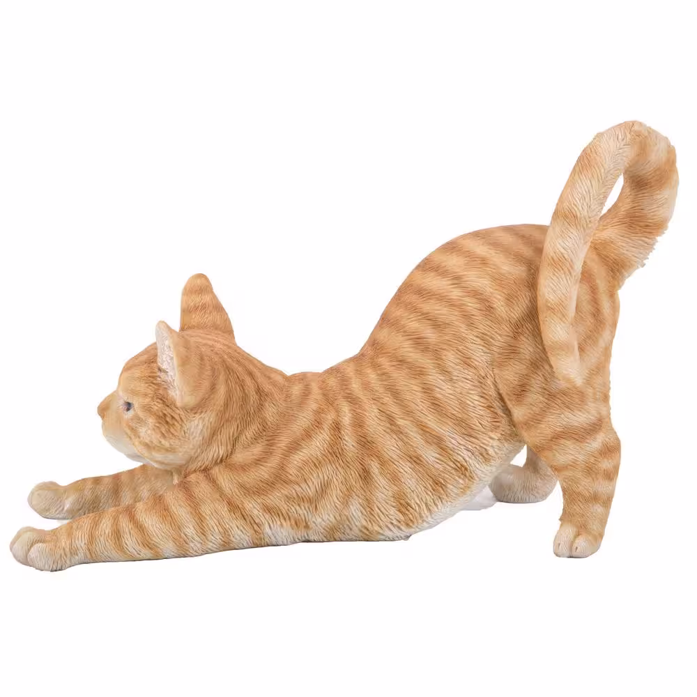 None Orange Tabby Cat Streching Garden Statue