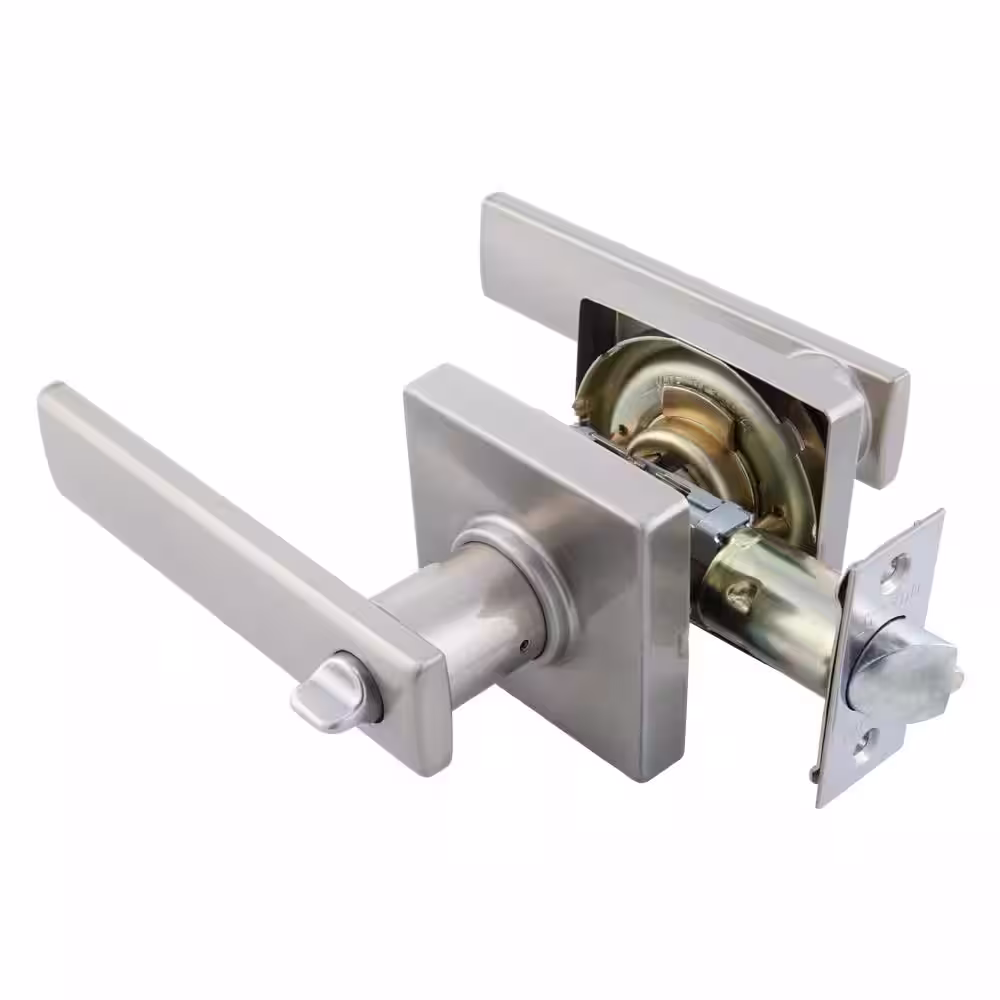 Toledo European Keyed Entry Satin Nickel Lugo Door Handle Set