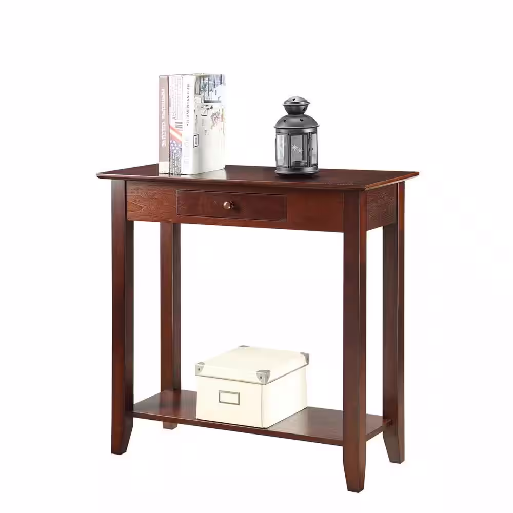 Convenience Concepts American Heritage 32 in. Espresso Standard Rectangle Wood Console Table with Drawer