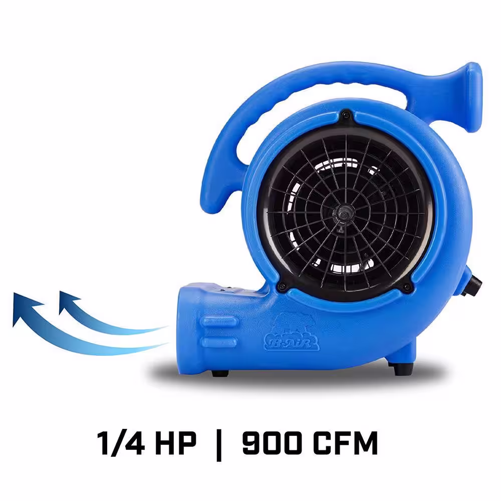 B-Air 1/4 HP Air Mover Blower Fan for Water Damage Restoration Carpet Dryer Floor Home and Plumbing Use in Blue