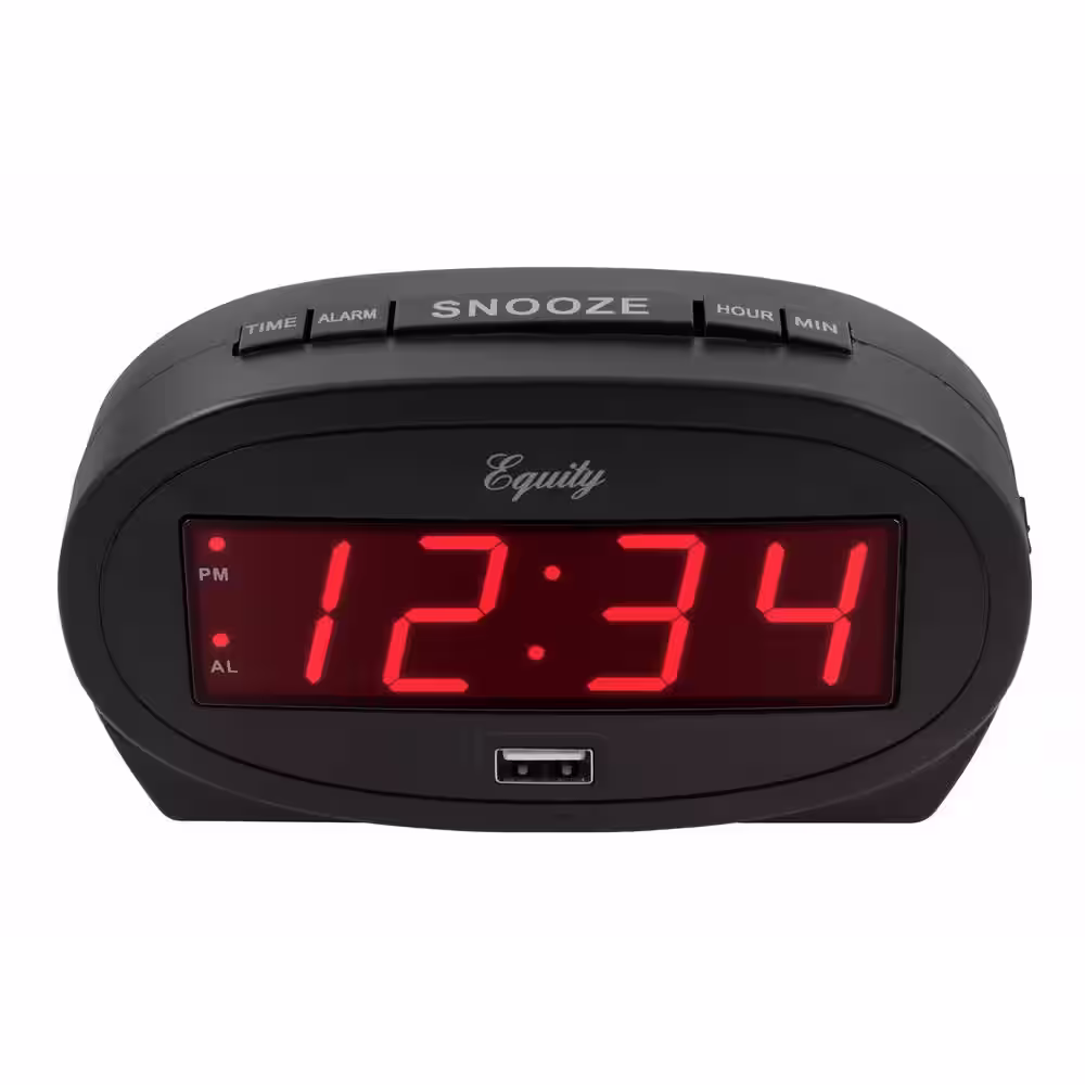 Equity by La Crosse 0.9 In. Red LED alarm clock with USB charge port