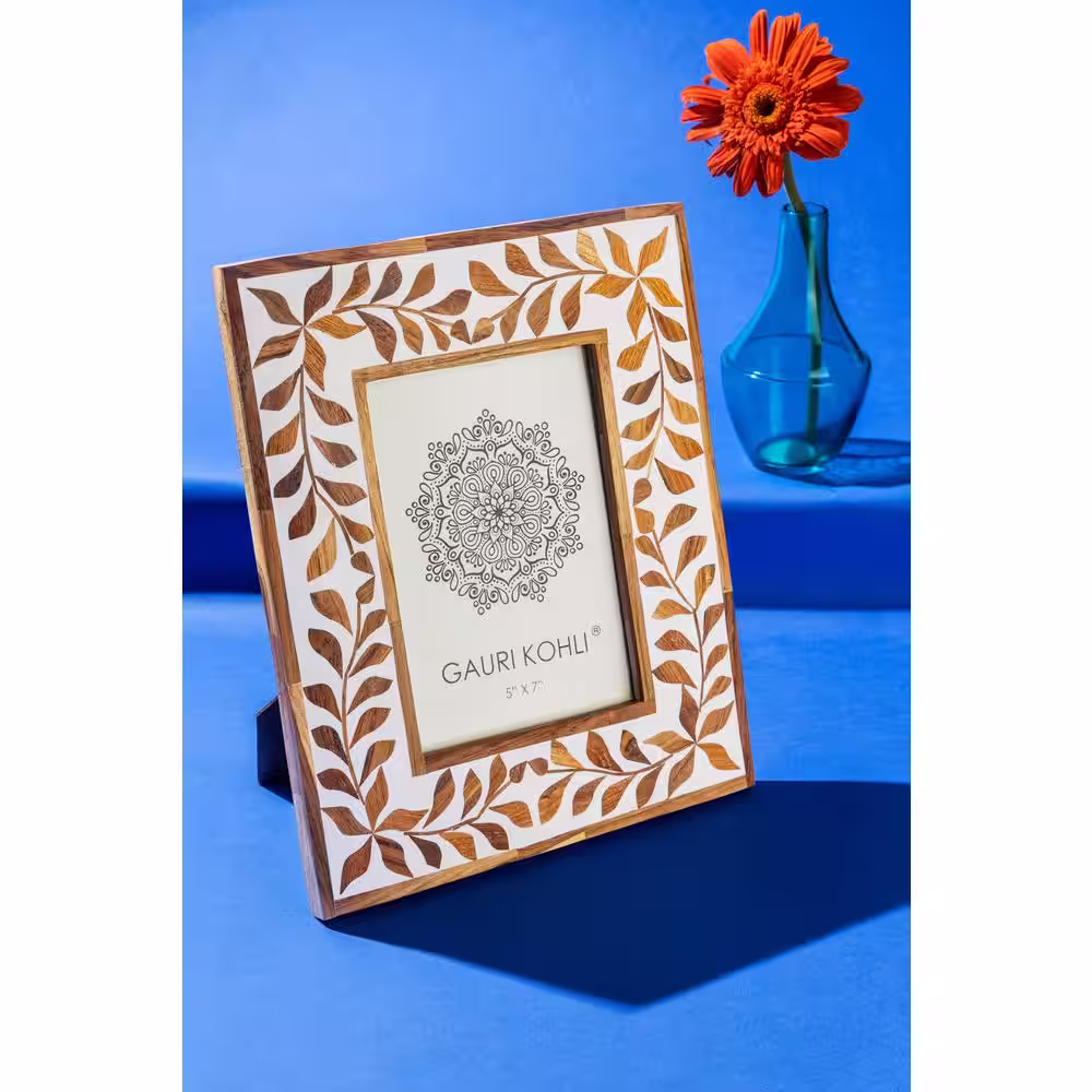 GAURI KOHLI 5 in. x 7 in. Rustic Brown Jodhpur Wood Inlay Picture Frame