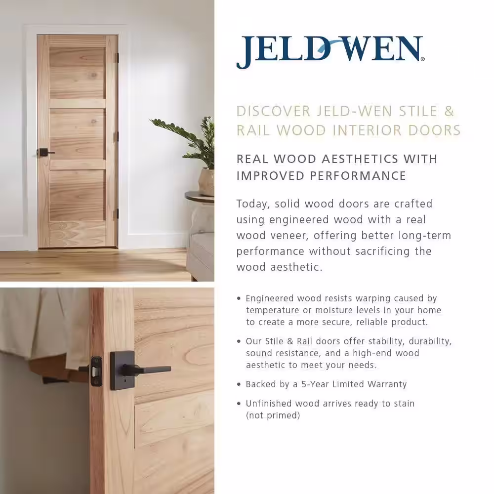 JELD-WEN 6-Panel Unfinished Wood Single Prehung Interior Door