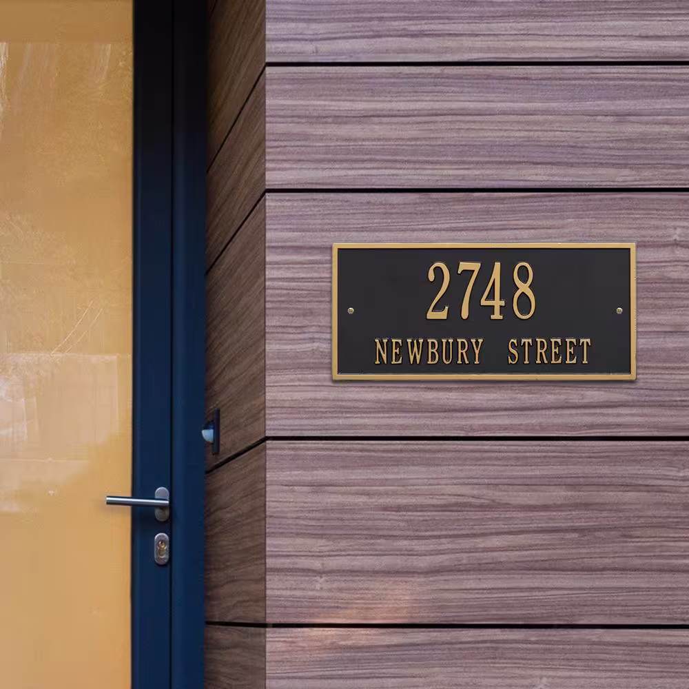 Whitehall Products Hartford Rectangular Black/Gold Standard Wall 2-Line Address Plaque