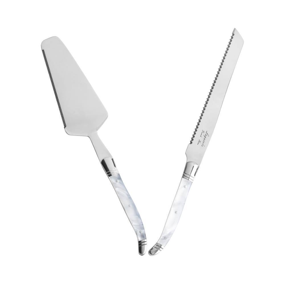 French Home Connoisseur Laguiole 2-Piece Stainless-Steel Cake and Pie Server Set with Pearl White Handles