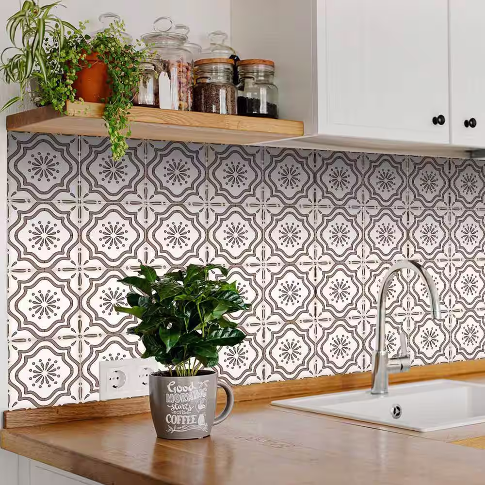 None White and Brown B517 4 in. x 4 in. Vinyl Peel and Stick Tile (24 Tiles, 2.67 sq.ft./pack)