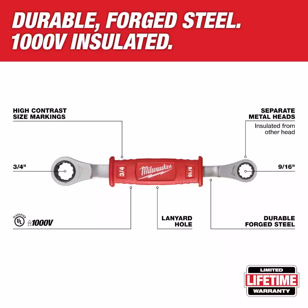 Milwaukee Linemans 2-in-1 Insulated Ratcheting Box Wrench