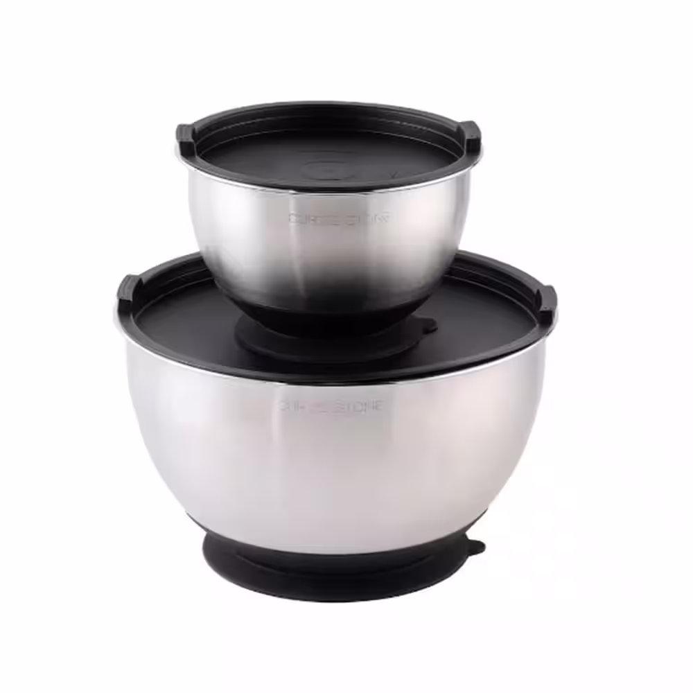 None Stainless Steel Suctioning Mixing Bowl Set with Lids (Set of 2)