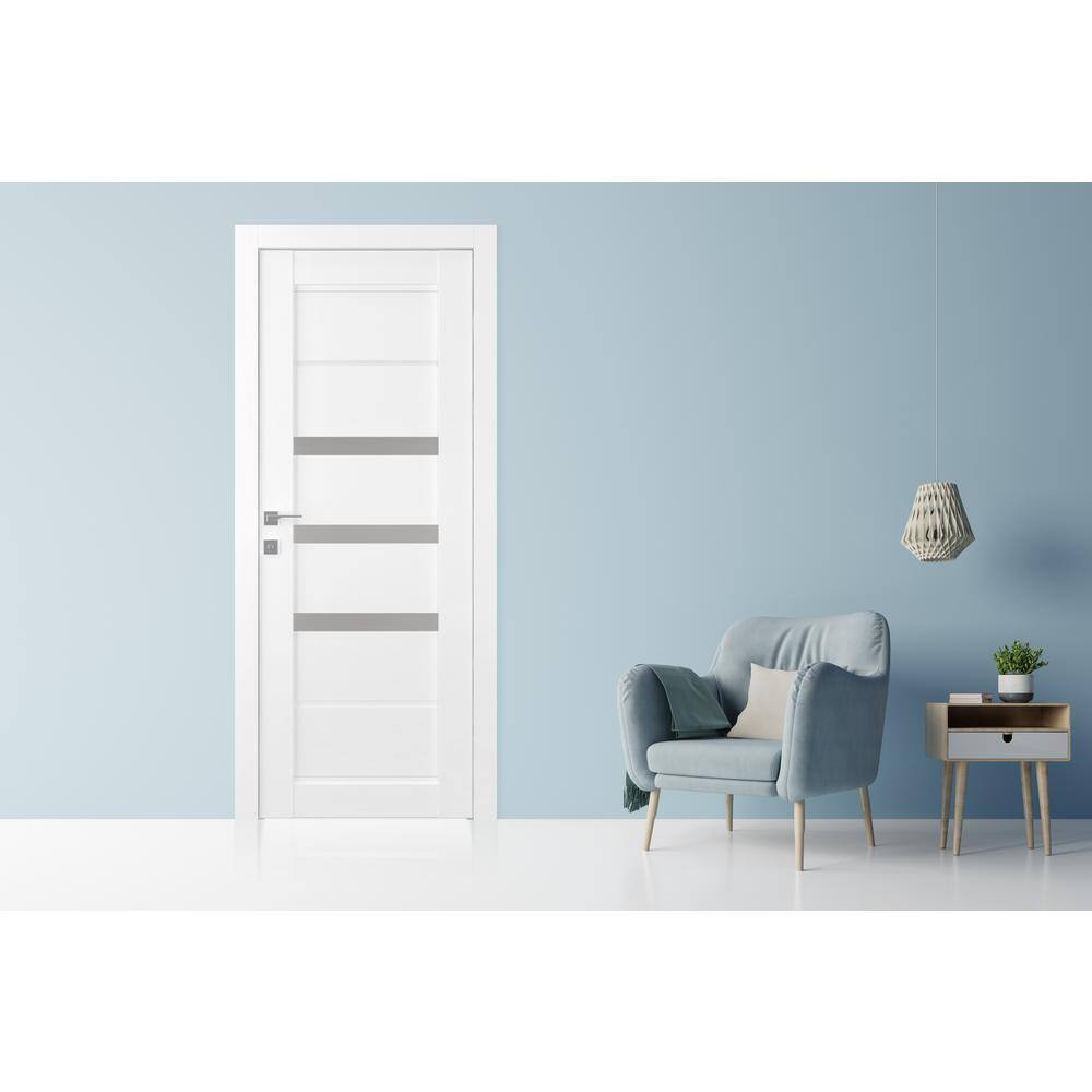 Belldinni 36 in. x 80 in. No Bore Solid Core 3-Lite Rita Frosted Glass Bianco Glass Wood Composite Interior Door Slab