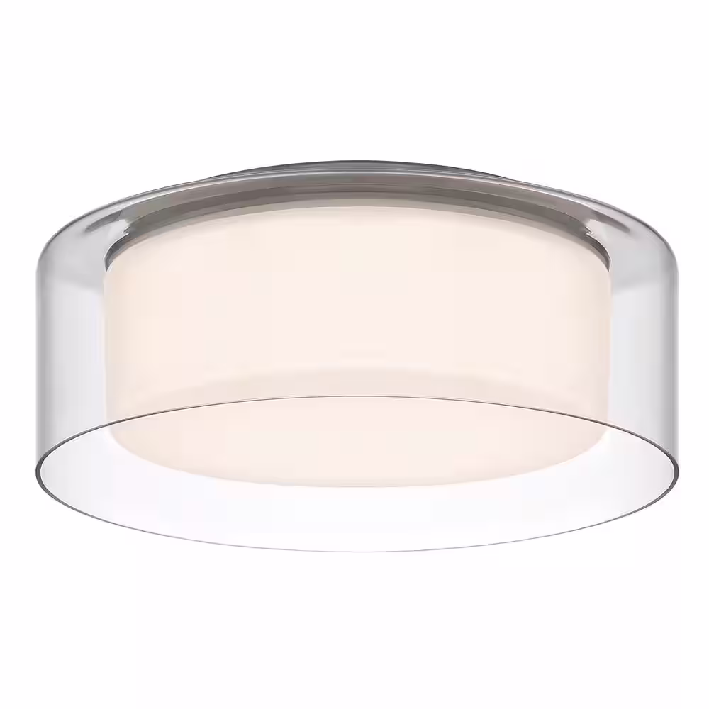 Home Decorators Collection Denning 13 in. Brushed Nickel Smart Voice Controlled CCT and RGB Color Selectable LED Flush Mount Powered by Hubspace