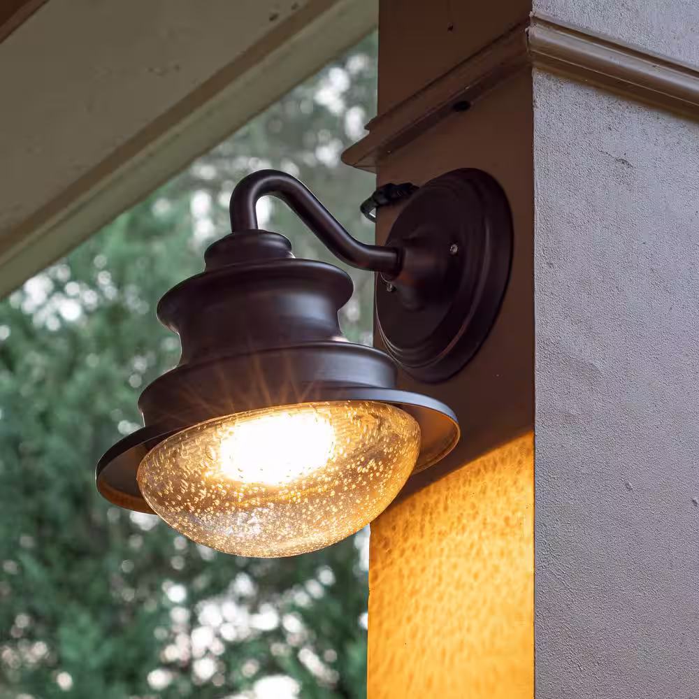 GAMA SONIC Barn Solar Brown Outdoor Integrated LED Wall Light Sconce