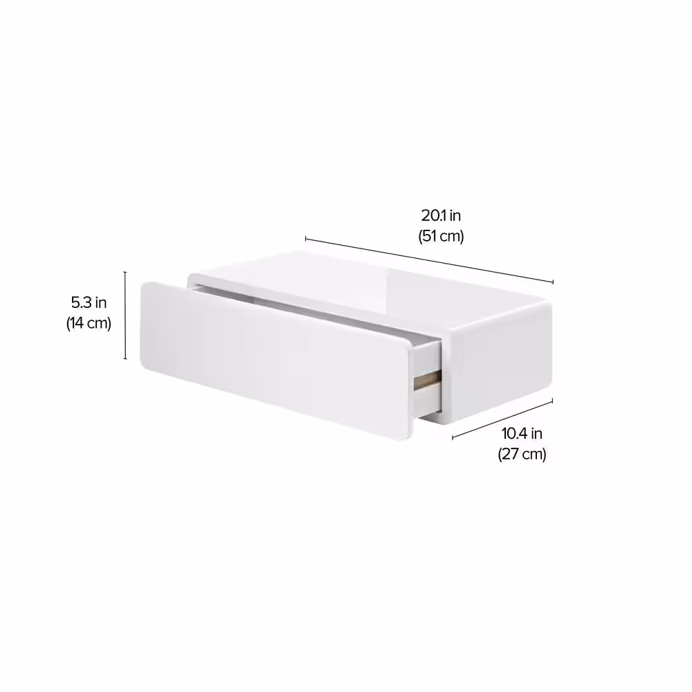 None CASSY 19.7 in. x 9.8 in. x 5.1 in. White Floating Drawer Decorative Wall Shelf with Brackets