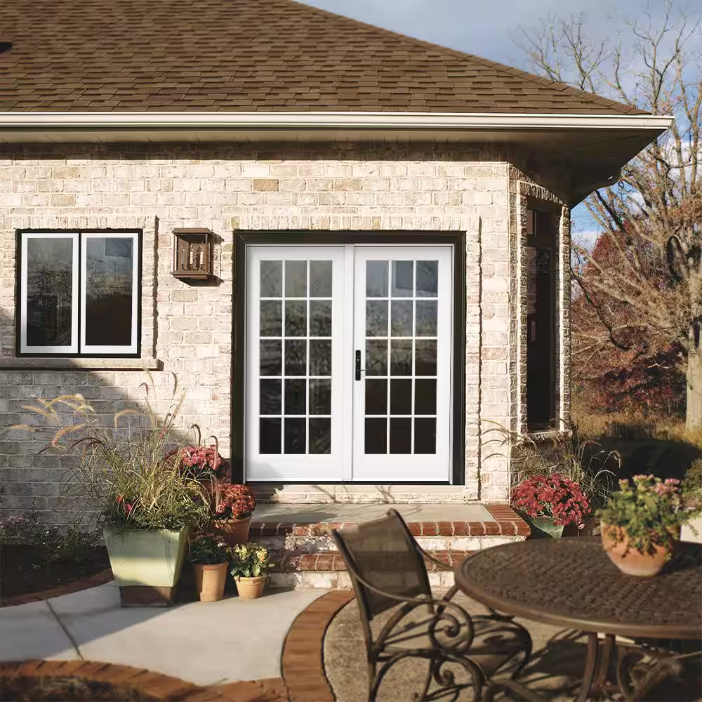 JELD-WEN 72 in. x 80 in. W-5500 White Clad Wood Right-Hand 15 Lite French Patio Door w/Unfinished Interior