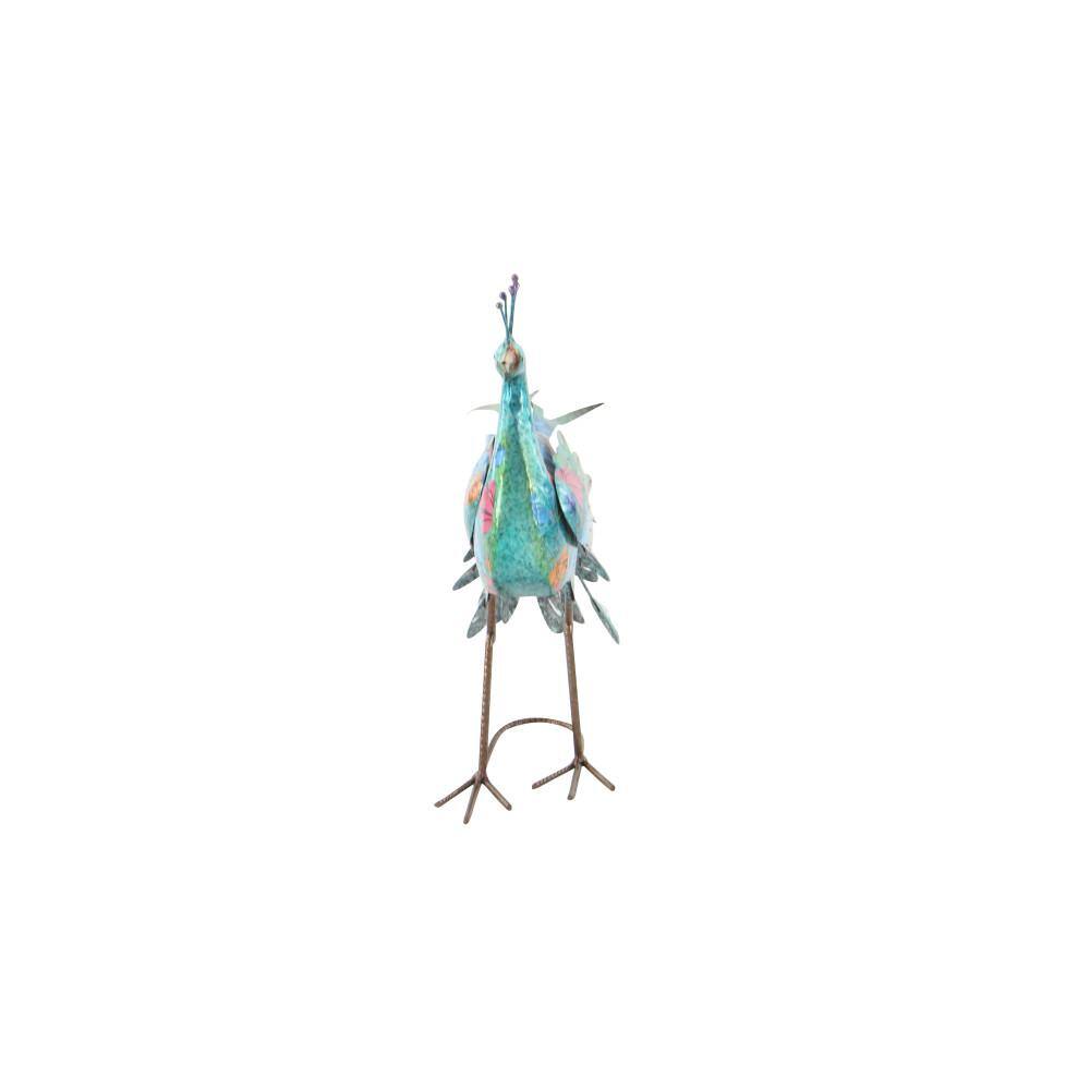 Litton Lane 20 in. Metal Indoor Outdoor Peacock Garden Sculpture with Crystal Accents