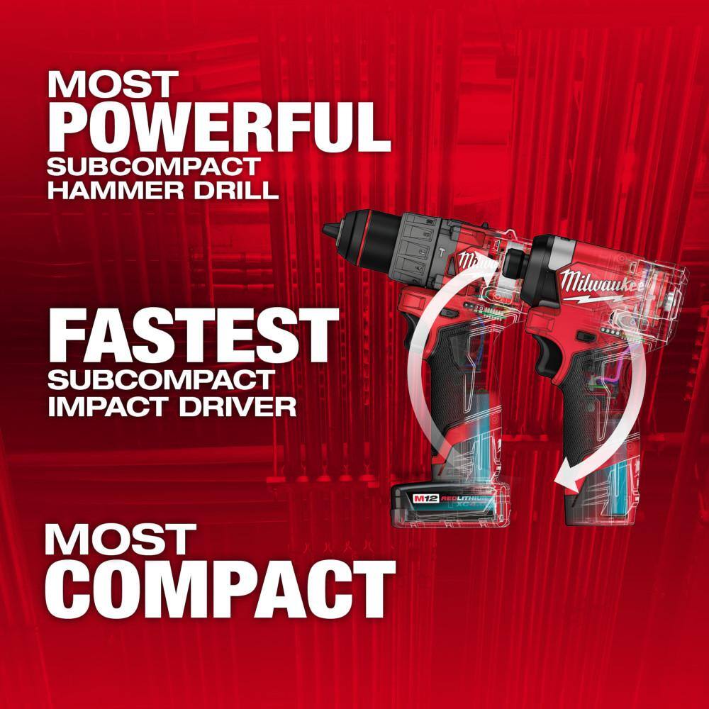 None M12 FUEL 12-Volt Lithium-Ion Brushless Cordless Hammer Drill, Impact Driver, & M12 Fan Combo Kit w/2 Batteries & Bag