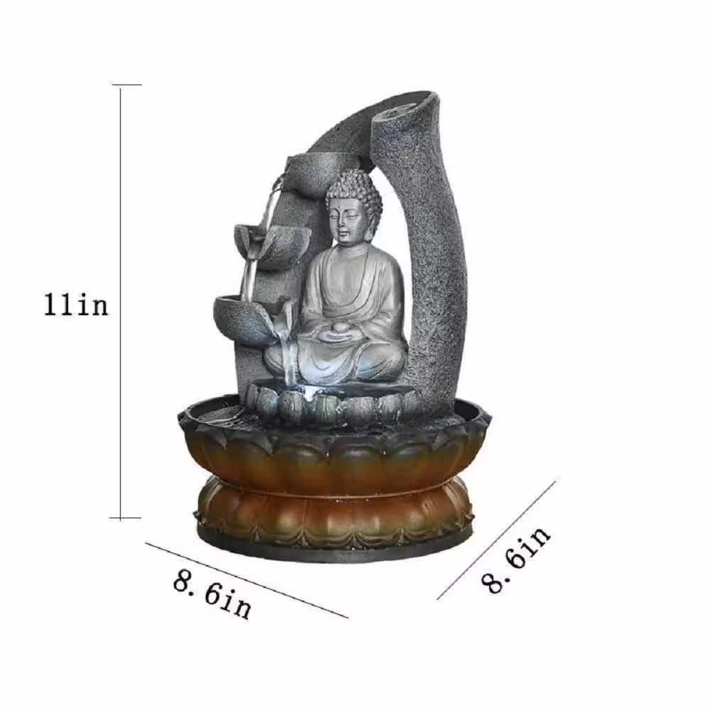 None 11 in. Resin Buddha Fountain Indoor Tabletop Decorative Waterfall Kit with Submersible Pump for Office and Home Decor