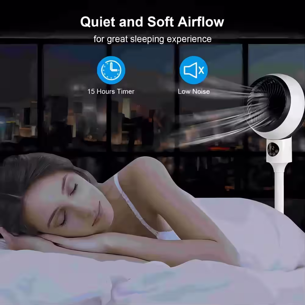 dubbin 7 in.. Stand Fan Oscillation 70Â° Pedestal Fan 3 Speeds 15H Timing LED Display for Indoor, White (1-Pack)