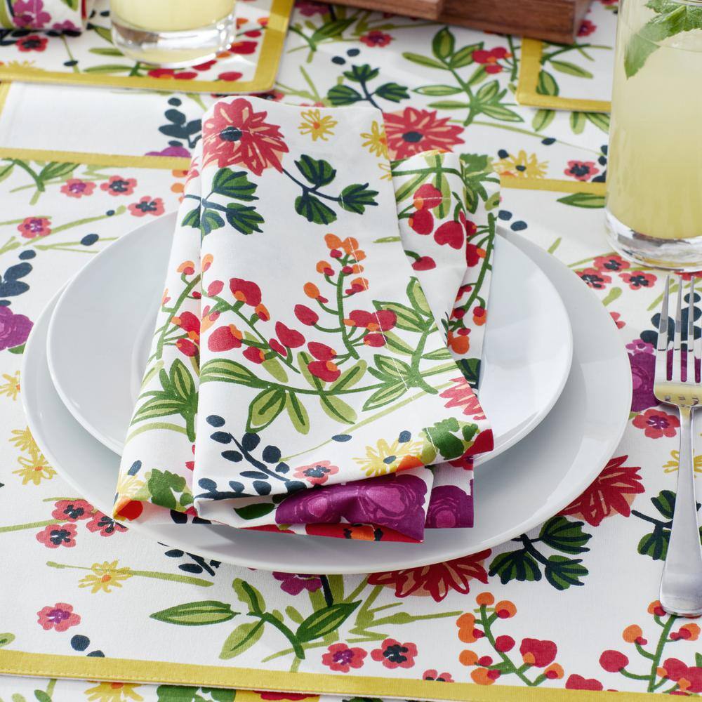 The Company Store Garden Floral 19 in. X 90 in. White Multi Cotton Napkins (Set of 4)