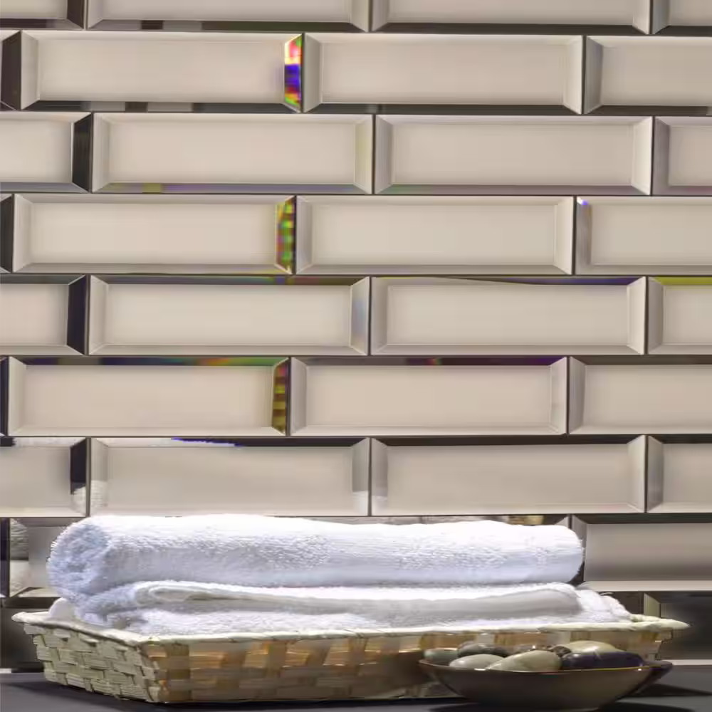 ABOLOS Hollywood Regency Frosted Gold Beveled Subway 3 in. x 12 in. Matte Glass Mirror Wall Tile (4 pieces/1 sq. ft.)