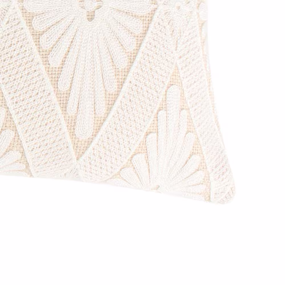 None Lorrance Cream, White Diamond Emdroidered 12 in. x 24 in. Throw Pillow