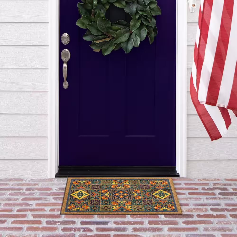 StyleWell Bright Global Bordered 18 in. x 30 in. Faux Coir Door Mat