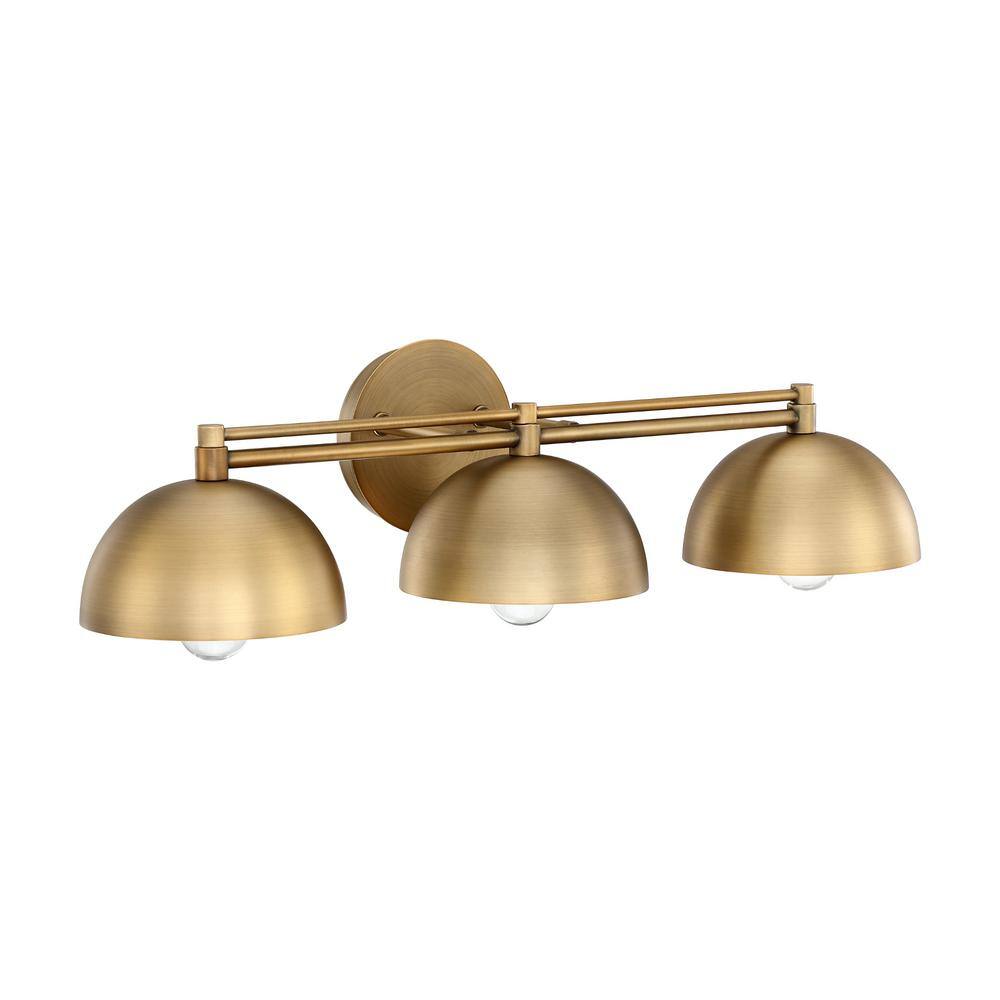 Nathan James Ace 24 in. 3-Light Bathroom Vanity Light Fixture, Industrial Glam Wall Light with Vintaged Brass Finish