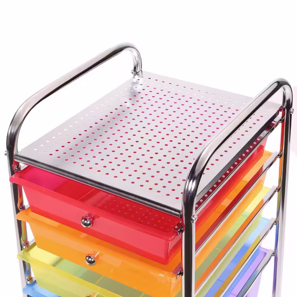 Barton 15.5 in. W x 32 in. H Organizer Cart Color 6 Drawer Rolling Utility Mobile Trolley Chrome Scrapbook