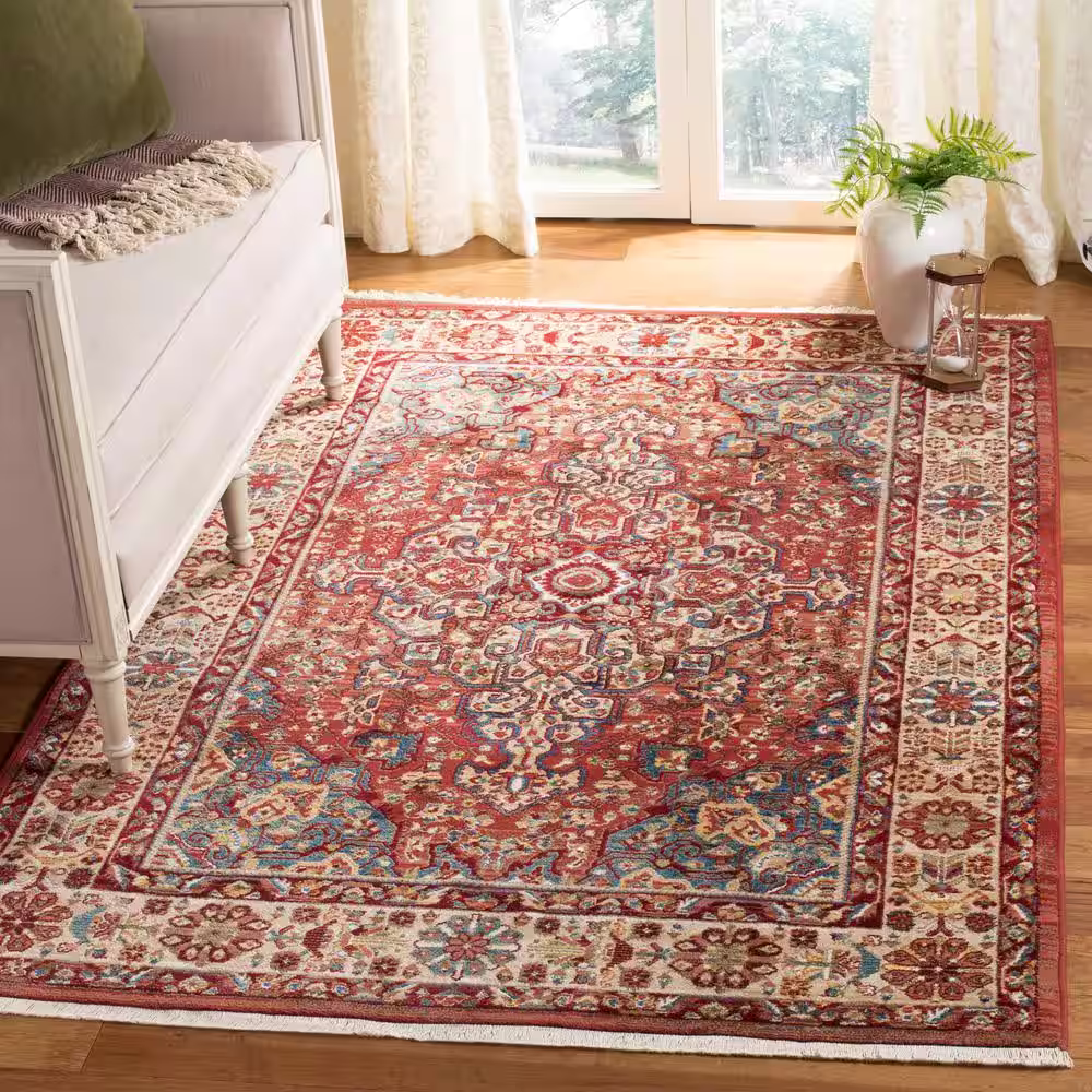 SAFAVIEH Kashan Red/Ivory 8 ft. x 10 ft. Antique Border Area Rug
