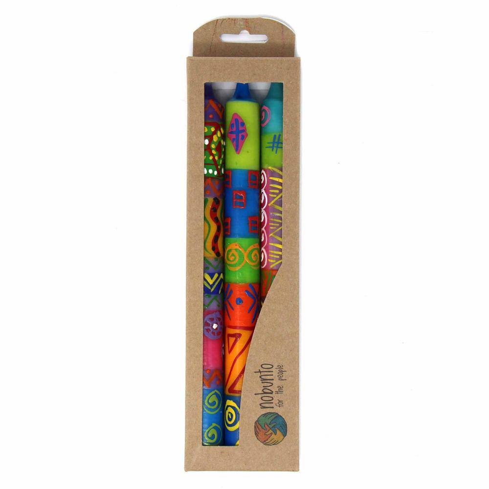 None Unscented Shahida Design Hand-Painted Multi-Colored Dinner Candles (Set of 3)