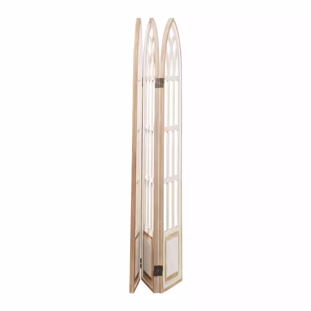 Litton Lane 6 ft. White 3-Panel Hinged Foldable Arched Partition Room Divider Screen with Window Pane Details