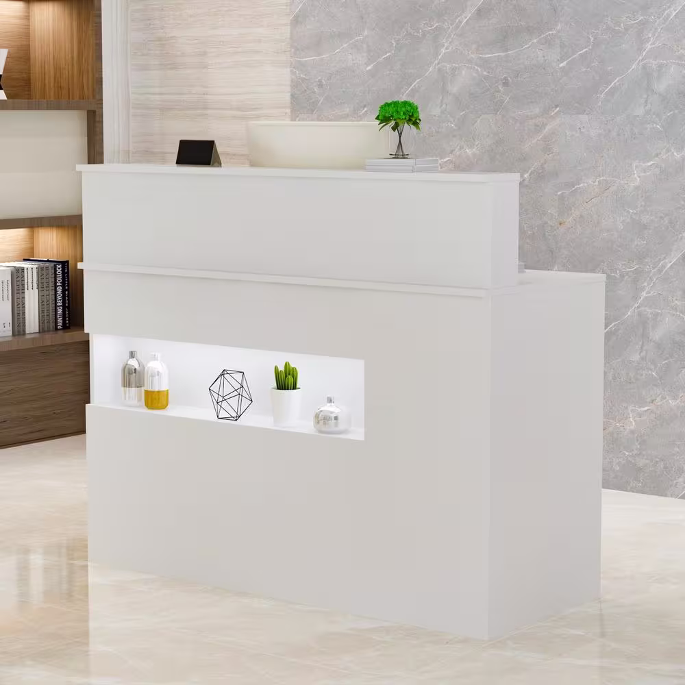 None Wooden Writing Desk, White Computer Desk with 2 Drawers, Keyboard Tray and Eco-Friendly Paint Finish, 47.2 in. W